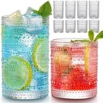 Hlukana Vintage Hobnail Drinking Glasses Set of 8, 12 oz Highball Glasses & 10 oz Cocktail Glasses Set, Kitchen Water Glasses Cup, Bar Tumbler Glassware Set for Beer, Juice, Cocktail, Whiskey, Milk