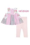 Laura Ashley Baby Girl's 3-Pack Sleeveless Patchwork Tunic Dress Top, Legging Pant and Bow Headband Set, Somerset, Medium