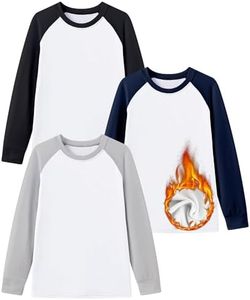 HIBETY Boy's 3 Pack Fleece Lined Long Sleeve Sweatshirts, UPF 50+ Sun Protection Athletic Shirts for Kids White-Black/Navy/Grey-01-M