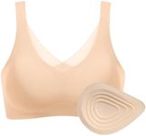 Polreta Seamless Post-Surgery Bra for Women, Mastectomy Bra with Cotton Breast Forms Set, Skin, 36