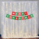 Party Propz Christmas Party Decoration- Pack of 4Pcs Christmas Decorations Items | with Net Curtains, Merry Christmas Banner (Cardstock) and LED Christmas Lights | Christmas Decorations Items for Home