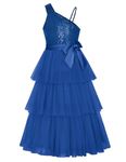 GRACE KARIN Big Girl Wedding Bridemaid Dresses Floor Long Maxi Sequin Prom Gown Formal Party Birthday Princess Dress for Girls Age 12 Years Old Blue