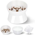 F FD Hub Tilted Raised Slow Feeder Bowl for Cats and Small & Medium Dogs, Raised Design Improves Posture, Spiral Inner Shape Prevents Fast Eating, Dishwasher Safe, 10 oz (White)