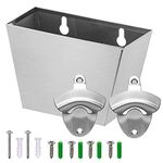 Stainless Steel Wall Mounted Beer Bottle Opener and Silver Satin Cap Catcher for Kitchen Man Cave Home Bar Bartender Gifts