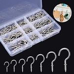 Screw Hooks, 120 Pieces Cup Hooks Nickel Plated Hooks Metal Screw-in Eye Hooks Ceiling Hook for Cabinet Shelf(Silver), 7 Sizes