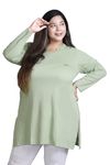 CUPID Women's Cotton Plus Size Plain Full Sleeves Long Top for Summer n Semi Summers with One Side Pocket for Ladies Solid T Shirt_Sea Green_4XL