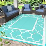 GENIMO 180x275cm Outdoor Rug for Patio, Reversible Plastic Waterproof RV Rugs, Clearance Large Mat, Garden, Porch, Camping, Picnic, Deck, Camper, Balcony, Aqua Blue & White