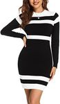 Beyove Women's Striped Color Block Long Sleeve Stretchy Sweater Bodycon Mini Dress Black,Medium