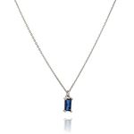 Annika Bella 925 Sterling Silver Necklace for Women, Length 16-18 Inches, Rectangle Princess Cut Charm Necklace, Waterproof, Simulated Diamond Gemstone Pendant Necklace (Blue)