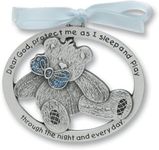 Sweet Teddy Bear Crib Medal for Baby Boy Crib Medal with Verse 2-1/2 Pewter Finish - Christening/Shower Gift/Baptism Keepsake/with Blue Ribbon- Infant - Newborn