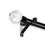 Black Curtain Pole - 85 to 223 cm Curtain Poles for Eyelet Curtains with Acrylic Diamond Finials & Adjustable Brackets, 25mm Diameter Thicker Stainless Steel Adjustable Curtain Pole for Panel Curtains