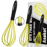 Anaeat Silicone Whisk, Thick Stainless Steel Wire Inner - Heat Resistant Kitchen Whisks for Non-Stick Cookware, Balloon Egg Beater for Blending, Beating, Frothing & Stirring (8.5"+10.5"+12" Yellow)