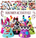 Glittery Garden Party Hats Birthday Activity Kit with Stickers, Fun Arts & Crafts for Kids. Animal & Monster Theme Party Favor, Game Supplies