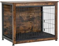 COSTWAY Wooden Dog Crate, Industrial Puppy Cage End Table with with Lockable Double Doors & Soft Mat, Indoor Pet Kennel for Small and Medium Dogs, 83 x 53 x 65cm