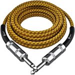 GearIT Audio Instrument Cable (15ft) 1/4 Inch to 1/4 inch Straight Male to Male for AMP Cord, Bass and Electric Guitar - Brown/Yellow