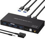 ATLAHET HDMI KVM Switch HDMI 2 Port 4K60Hz for 2 Computers Share 1 Monitor USB 3.0 KVM Switches PC Support 4 USB 3.0 Devices Such as Keyboard Mouse with Desktop Wired Controller and 2 USB Cables