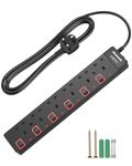 DEWENWILS 6 Way Surge Protected Extension Lead, Individual Switches and Indicator Lights, Extension Cable 5M, 13 Amp 6 Gang Power Strip, 3250W, Wall Mountable, Black