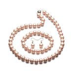 lureme® Fashion Style Pearl Elastic Necklace Bracelet Dangle Earring Set-Pink(09000649-6)