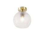Qazqa - Art Deco Ceiling Lamp I Ceiling Flush Light Brass - Sphere- - Art Deco - Suitable for LED E27 | 1 Light - Glass Flush Ceiling Light - Suitable for Living Room I Kitchen I Bedroom I