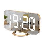 SZELAM Digital Clock Large Display, LED Electric Alarm Clock Mirror Surface for Makeup with Diming Mode, 3 Levels Brightness, Dual USB Ports Modern Decoration for Home Bedroom Decor（Gold