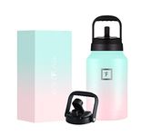 IRON °FLASK Sports Water Bottle - Gallon Series - 2 Lids (Straw and Spout), Leak Proof, Vacuum Insulated Stainless Steel, Double Walled, Thermo Mug, Metal Canteen Jug Growler - Bubble Gum, 128 Oz