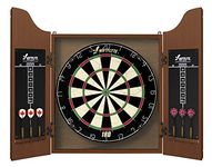 Swiftflyte Classic Cabinet and Bristle Dartboard Set with Staple-Free Bullseye, Rotating Number Ring, Tightly Packed Sisal Board, High Tensile Round-Wire, Includes 2 Sets of Brass Steel Tip Darts