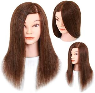 Mannequin Head with Human Hair - 20-22" Cosmetology Mannequin Head with 100% Real Human Hair for Braiding Practice Cutting - Manikin Head with Human Hair for Hairdresser (Brown)