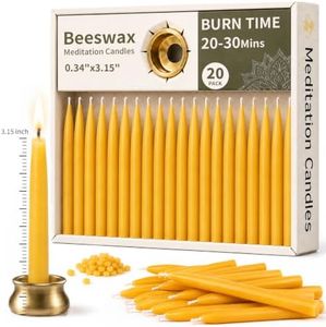 20 Minute Beeswax Candles, Meditation Candles with Taper Candle Holder