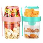 2Pcs Overnight Oats Container, 870ML Yogurt Pots Reusable Salad Cups with Lid Spoon Breakfast Jar Breakfast Pot Muesli Cup for Salads Fruit Cereal Milk Porridge