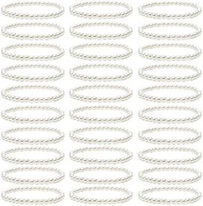 MOZAKA 30 Pieces 6mm/8mm Faux White Pearl Bracelets for Women Stackable Stretch Beaded Bracelets Simulated Pearl Bracelet Set for Bridesmaid Bridal Wedding Party Jewelry, 8mm, Stone, hematite
