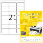 TopStick Self Adhesive Address Labels, 21 Labels per A4 Sheet, 100 Sheets, 63.5 x 38.1 mm, 2100 Labels, Blank Mailing Labels Stickers, Sticky Labels for Laser & Inkjet Printer, White