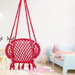 Patiofy Cotton Round Baby Swing/Jhula for Kids/Swing for Kids for Home/Jhula for Baby Swing Hanging Indoor & Outdoor/Ideal for 5-15 Years/Swing for Children/Swinging Chair for Kids (Red)