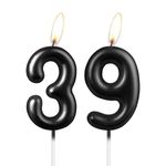 Pearl Black Number 39 Candle, Beautiful Party Cake Topper, Sparkling Black Birthday Cake Decoration for Women and Men