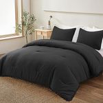 Exclusivo Mezcla Boho Pom Pom Ball Fringe Double Duvet Set, 3 Piece Black Lightweight Down Alternative Bedding Duvet Sets for All Seasons (1 Duvet and 2 Pillowcases)