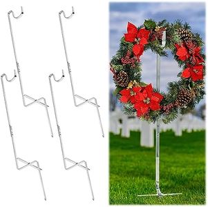 Blulu 4 Pcs Christmas Cemetery Wreath Grave Flower Holder Headstone Wreath Hook Hanger Gravestone Wreath Stand Holder for Christmas Day Marker Tombstone Flowers Decorations