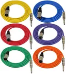 GLS Audio 6ft Patch Cable Cords - XLR Male to 1/4" TRS Color Cables - 6' Balanced Snake Cord - 6 Pack