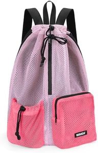 WANDF Swim Bag Mesh Drawstring Backpack Beach Backpack for Swimming, Gym, and Workout Gear (Light Pink)