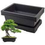 HEIHAK 3 Pack 14 Inch Large Bonsai Pots, Rectangular Built in Mesh Plastic Bonsai Training Pots with Trays, Plant Flower Tree Growing Bonsai Planter for Garden Supplies, Yard, Office, Room, Balcony