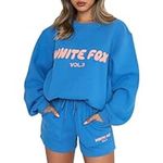 White Fox Tracksuit Set for Women Casual Fashion Letter Print Long Sleeve Short Shorts Outfit Gym Activewear Casual Sport wear Running Walking Hiking Hoodie