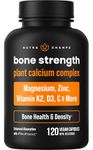 Bone Strength Supplements | Plant Based Calcium Supplements | Vitamin D3 500 IU, K2, Magnesium, Potassium, Zinc, Boron & Strontium | Whole Food Supplement for Bone Health | Vegan & Non-GMO | 120 Capsules