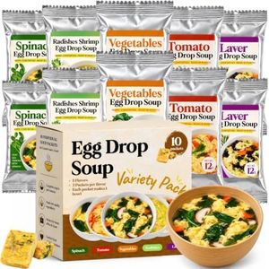 Freeze-Dried Egg Drop Soup, 5 Flavors Variety Pack, Tomato, Spinach, Seaweed, Radish Shrimp, Vegetable, 10 Pack, 12g per Pack