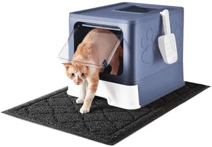 Medario Cat Litter Box with X-Large Litter Mat and Scoop, Large Foldable Litter Box with Lid, Enclosed Kitty Box,Front Top Entry Exit, Odor Control Easy to Clean (Upgrade Midnight)