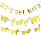 Sparkle and Bash Let's Get Wild Party Banner, Safari Jungle Animal Theme Garland for Baby Shower, Kids Birthday Supplies and Decoration, 11 feet, Gold