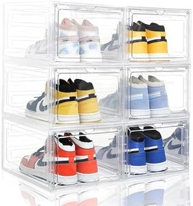 12 Packs Large Shoe Organizer with Magnetic Door, Stackable Clear Bins, Entryway Rack, and Toy Storage - Ideal for Closet and Bedroom Organization 34L*27W*19H (cm) (12 Packs - White)