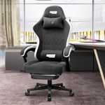 DROGO Throne Ergonomic Gaming Chair with Foot Rest, Armrest & Adjustable Seat | Computer Chair with Fabric, Head & Massager Lumbar Support Pillow | Home & Office Chair with Full Recline (Black)