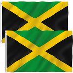 ANLEY Pack of 2 Fly Breeze 3x5 Foot Jamaica Flag - Vivid Color and UV Fade Resistant - Canvas Header and Double Stitched - Jamaican National Flags Polyester with Brass Grommets 3 X 5 Ft