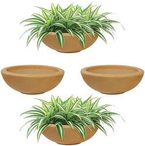 Sunnydaze Percival 20.75" Shallow Outdoor Planter Bowl for Flowers and Succulents - Polyresin Double-Walled Design - Sand - Set of 4