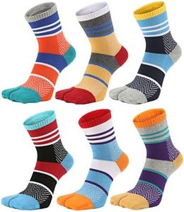 Men's Tabi Socks Flip Flop Split Toe Crew Geta Cotton Pack of 6, Multicolor, One size