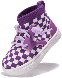 Newsonet Baby Shoes Boys Girls First Walking Infant Non Slip Walker Lightweight Breathable Mesh High Top Sneakers Purple White Size 18-24 Months Toddler