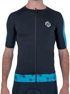 SLS3 Tri Top Men - Short Sleeves Mens Triathlon Top - Mens Triathlon Shirt - Triathlon Men Singlet - Aero FX Triathlon Shirts Men, Back Pocket (Teal, X-Large)